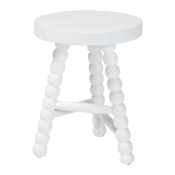 bali & pari David Acacia Wood Multipurpose Accent Stool - Turned Bobbin Decorative Side ottoman with Tripod Base, White